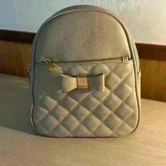 Taupe Quilted Faux Leather 3-Pocket Mini Backpack - Picture 1 of 5